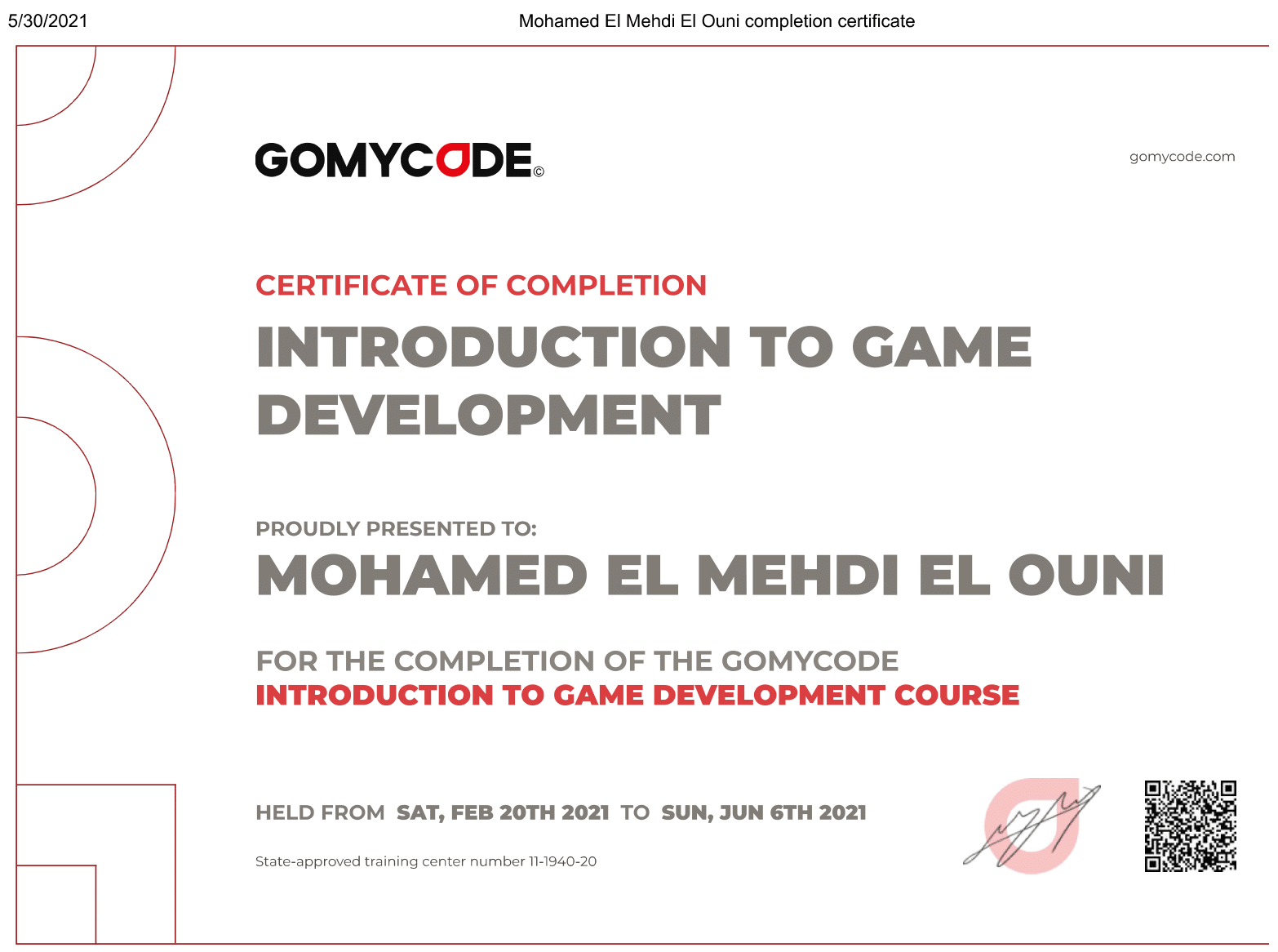 GoMyCode Game Development Certificate